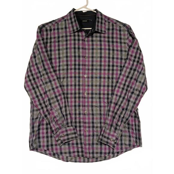 Alfani Other - Alfani Modern Fit Plaid Button Down Shirt Purple Gray Checkered Mens XL